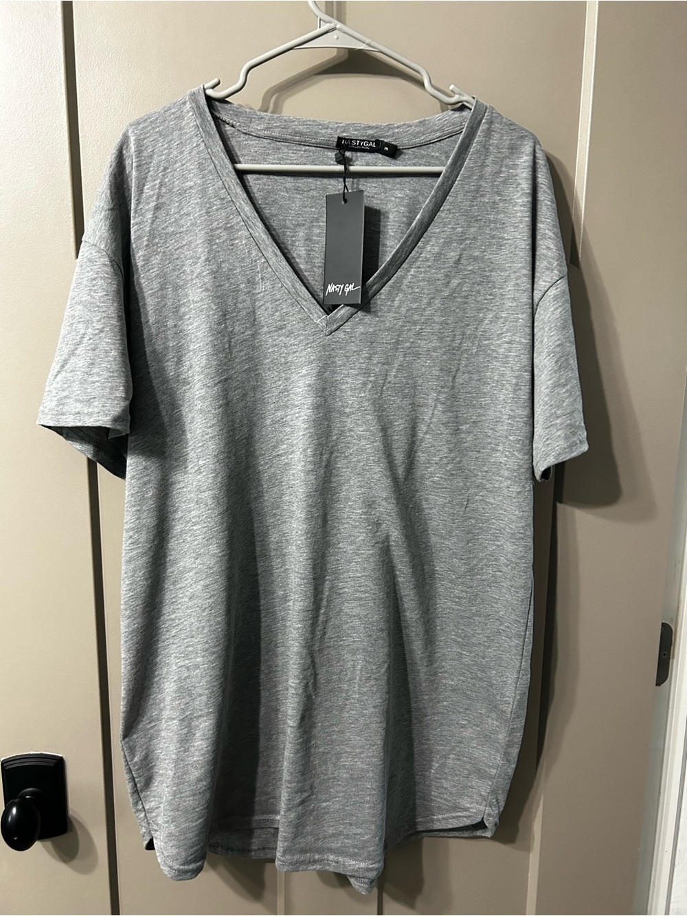 Nasty Gal Gray V-Neck Short Sleeve Tee V happy mini tee dress